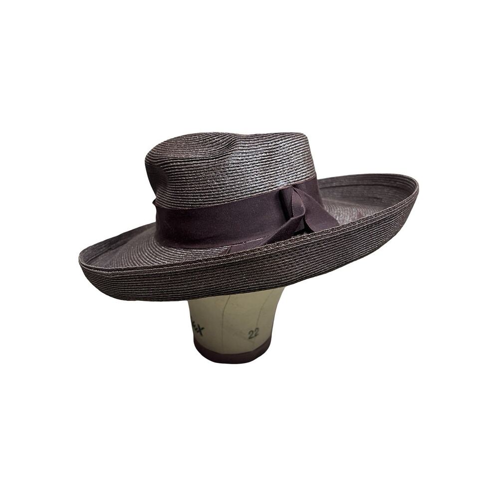 Vintage Joseph Magnin 1960s Brown Wide Brim Boater Sun Straw Hat Sz M